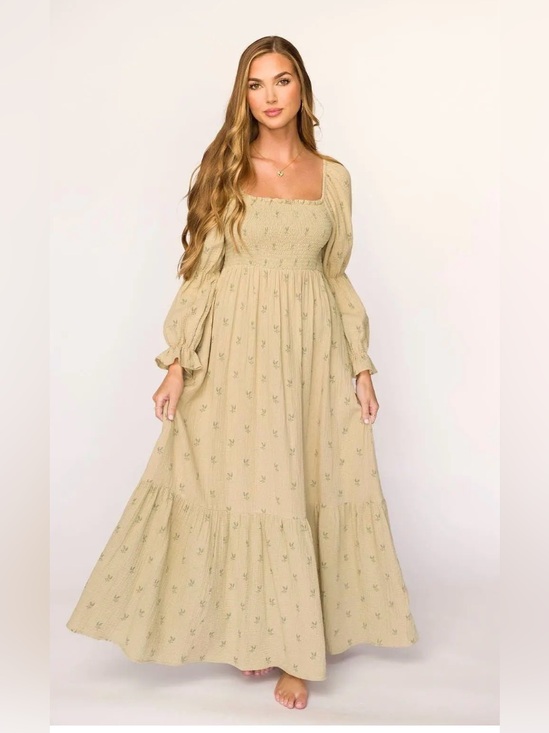 Worth Collective Dresses & Skirts - Smocked Square-Neck Maxi Dress in Sage